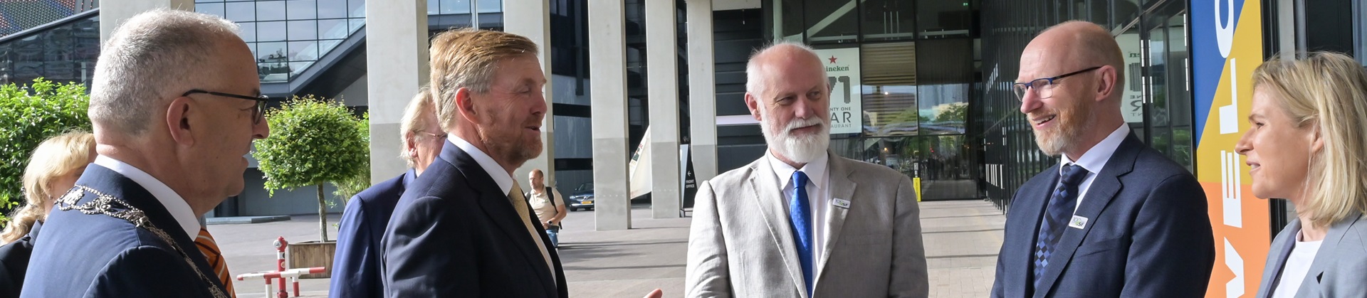 Mayor of Rotterdam Ahmed Aboutaleb, King of The Netherlands Willem-Alexander, Niels Louwaars (director of Plantum), Jaap Mazereeuw (CEO Enza Zaden) at the ISF World Congress 2024 in Rotterdam